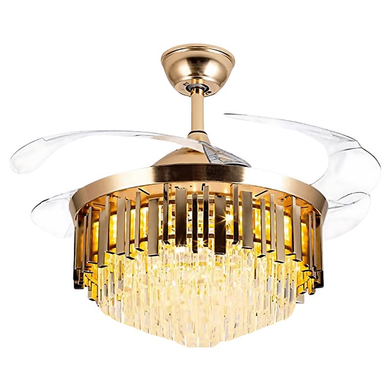 Golden Crystal Chandelier Ceiling Fan Light 72W With Remote Control - ESC-513G